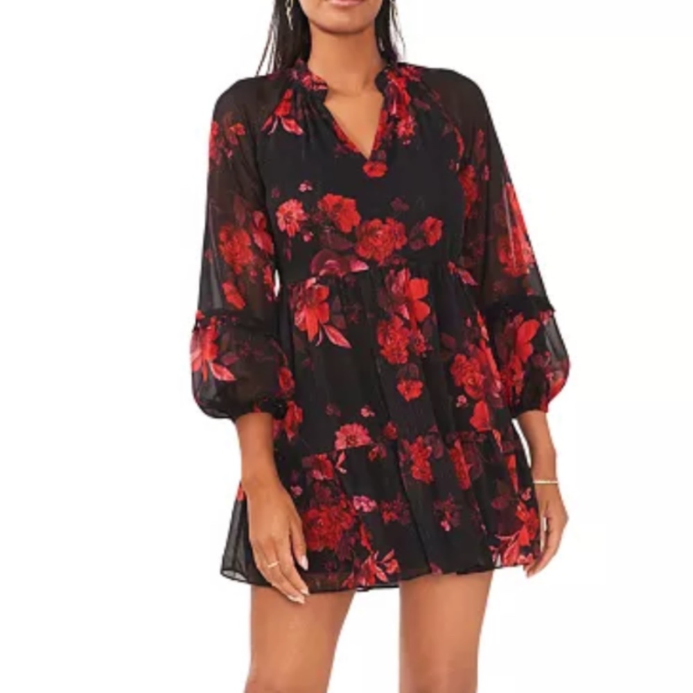 Not available -MSK Petite Metallic Floral Babydoll Dress
